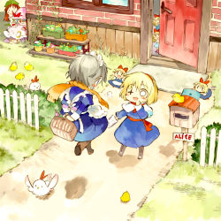 Rule 34 | + +, 5girls, :&gt;, :d, aged down, alice margatroid, animal, apron, arms behind back, basket, bird, blonde hair, blue dress, boots, building, capelet, chibi, chick, chicken, child, doll, dress, facepaint, female focus, fence, flower, flying, garden, grey hair, hairband, hand to own mouth, hat, hiding, hong meiling, house, izayoi sakuya, long hair, lying, maid, maid apron, maid headdress, mailbox, multiple girls, newspaper, ogawa maiko, on head, on stomach, open mouth, patchouli knowledge, path, peeking, person on head, remilia scarlet, road, shanghai doll, short hair, smile, touhou, white eyes, | |