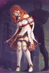 Rule 34 | 1girl, absurdres, arms behind back, ball gag, boots, bound, cape, celica (fire emblem), collar, fire emblem, fire emblem echoes: shadows of valentia, gag, gagged, hairband, hand on another&#039;s shoulder, harness gag, highres, kaddo, leash, long hair, looking at viewer, nintendo, orange eyes, orange hair, red rope, restrained, rope, signature, skirt, soldier, thigh boots, thighhighs, torn clothes