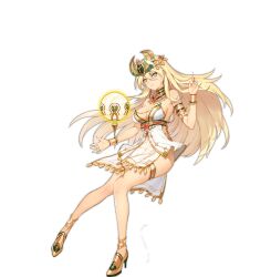 Rule 34 | 1girl, anklet, ark order, armlet, blonde hair, blue eyes, bracelet, breasts, closed mouth, dress, egyptian clothes, full body, gold, gold footwear, headpiece, high heels, itoucon, jewelry, khepri (ark order), large breasts, long hair, long sleeves, looking at viewer, necklace, official art, orb, panties, red nails, see-through, sideboob, smile, solo, tachi-e, tassel, thighhighs, transparent background, underwear, usekh collar, white dress, white panties