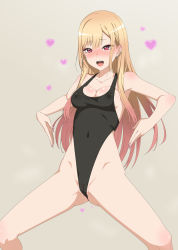 Rule 34 | 1girl, :d, absurdres, ass, blonde hair, blush, breasts, cameltoe, cleavage, covered erect nipples, covered navel, ear piercing, earrings, eyeliner, female focus, gozaru, gradient hair, haigure pose, heart, highres, jewelry, kitagawa marin, leotard, long hair, looking at viewer, makeup, multicolored hair, nail polish, open mouth, piercing, pink hair, pink nails, purple eyes, pussy juice, smile, solo, sono bisque doll wa koi wo suru, spread legs, teeth