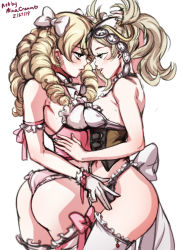 Rule 34 | 2019, 2girls, artist name, ass, blonde hair, bow, breasts, corset, dated, earrings, eye contact, female focus, fire emblem, fire emblem awakening, gloves, green eyes, hair bow, headdress, jewelry, lingerie, lissa (fire emblem), looking at another, maribelle (fire emblem), mina cream, multiple girls, navel, nintendo, panties, red eyes, ribbon, small breasts, twintails, underwear, white gloves, yuri
