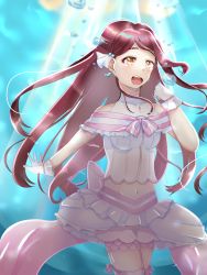 Rule 34 | 1girl, absurdres, artist name, artist request, back bow, bare shoulders, blush, bow, breasts, brown eyes, clenched hand, dress, earrings, female focus, frilled skirt, frills, gloves, hair bobbles, hair ornament, hair ribbon, hairclip, highres, jewelry, koi ni naritai aquarium, layered skirt, long hair, looking at viewer, love live!, love live! sunshine!!, midriff, navel, ocean, off-shoulder dress, off shoulder, outstretched arm, parted lips, pink shorts, pink thighhighs, red hair, ribbon, sakurauchi riko, shirt, shorts, skirt, small breasts, smile, solo, sunlight, tareme, thighhighs, underwater, uraranetto, white dress, white gloves, white ribbon, white skirt, white thighhighs, zettai ryouiki