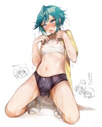 Rule 34 | 1girl, ahegao, anal beads, bad id, bad pixiv id, blue hair, blush, covered erect nipples, crop top, frilled panties, frills, full body, gaiko (pripara), grey socks, hands up, heart, heart-shaped pupils, heavy breathing, highres, jacket, kneeling, navel, no shoes, ohisashiburi, open clothes, open jacket, orgasm, original, panties, parted lips, pee, peeing, pretty series, pripara, purple eyes, purple panties, pussy juice, pussy juice drip through clothes, pussy juice puddle, saliva, sex toy, shirt, short hair, simple background, socks, solo, sound effects, striped clothes, striped socks, symbol-shaped pupils, tears, tongue, tongue out, translation request, underwear, vibrator, vibrator under clothes, vibrator under panties, white background, white shirt, yellow jacket