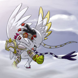 Rule 34 | 1girl, armor, blush, bottomless, breasts, cat, digimon, egyptian, furry, gloves, harpymon, headpiece, jewelry, mask, monster, monster girl, nefertimon, shoulder pads, sphinx, tail, toe in pussy, wings