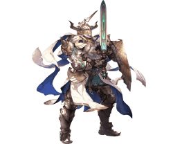Rule 34 | 10s, 1boy, armor, armored boots, baotorda, blonde hair, blue eyes, boots, draph, full armor, full body, gloves, granblue fantasy, helmet, horns, male focus, minaba hideo, official art, shield, solo, sword, transparent background, weapon