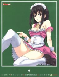 Rule 34 | 1girl, black eyes, black hair, bow, breasts, calendar, cleavage, female focus, frills, highres, luna (reclaimed land), maid, maid headdress, mary janes, open mouth, original, panties, ribbon, scan, shoes, solo, thighhighs, underwear, white thighhighs, wrist cuffs