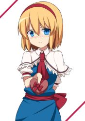 Rule 34 | 1girl, 3:, alice margatroid, ascot, bad id, bad pixiv id, blonde hair, blue dress, blue eyes, blush, box, breasts, capelet, closed mouth, commentary request, cowboy shot, dress, embarrassed, enushi (toho193), gift, gift box, hair between eyes, hairband, heart-shaped box, highres, holding, holding gift, incoming gift, looking at viewer, medium breasts, puffy short sleeves, puffy sleeves, red ascot, red ribbon, ribbon, sash, short hair, short sleeves, shy, simple background, solo, touhou, valentine, white background