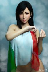 Rule 34 | 1girl, 3d, absurdres, arms up, artist name, black hair, breasts, closed mouth, curvy, earrings, eyelashes, female focus, final fantasy, final fantasy vii, final fantasy vii remake, highres, italian flag, italian senate porn livestream (meme), italian senate porn livestream (meme), jewelry, large breasts, looking at viewer, meme, navel, nipples, red eyes, see-through, smz-69, solo, square enix, stomach, thighs, tifa lockhart