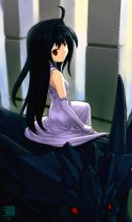Rule 34 | 00s, 1girl, altrouge brunestud, black hair, dress, elbow gloves, flat chest, gloves, gown, highres, long hair, nfb-zmc, primate murder, princess, red eyes, smile, solo, tsukihime