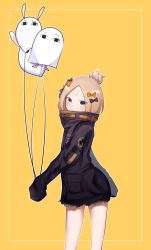 Rule 34 | 1girl, abigail williams (fate), abigail williams (traveling outfit) (fate), alternate hairstyle, artist request, balloon, bandaid, bandaid on face, bandaid on forehead, belt, black bow, black jacket, blonde hair, blue eyes, blush, bow, closed mouth, fate/grand order, fate (series), forehead, fou (fate), hair bow, hair bun, high collar, highres, jacket, long hair, looking at viewer, medjed (fate), nitocris (fate), nitocris (fate/grand order), nitocris (swimsuit assassin) (fate), official alternate costume, orange bow, parted bangs, polka dot, polka dot bow, simple background, single hair bun, sleeves past fingers, sleeves past wrists, solo, thighs, yellow background