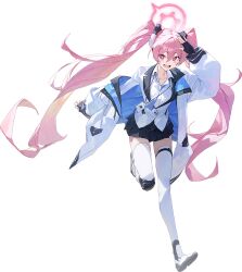 Rule 34 | 1girl, blue archive, halo, koyuki (blue archive), long hair, looking at viewer, modare, pink eyes, pink hair, solo, standing, thighhighs, thighs, transparent background, twintails, white thighhighs