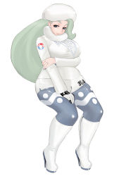 Rule 34 | 1girl, blue eyes, bodysuit, boots, creatures (company), game freak, green hair, gym leader, highres, invisible chair, komii, latex, long hair, mature female, melony (pokemon), nintendo, pokemon, pokemon swsh, sitting, skin tight, solo, thigh boots, thighhighs