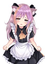 Rule 34 | 1girl, absurdres, animal ears, blush, crying, dress, hair ribbon, heterochromia, highres, jawafflee, long hair, looking at viewer, maid, male focus, open mouth, pink hair, ralukiz, ribbon, simple background, skirt, virtual youtuber, white background