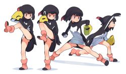 Rule 34 | 1girl, adelie penguin (kemono friends), ankle boots, arm up, ball, bare legs, baseball, baseball glove, bird tail, black hair, black panties, blunt bangs, boots, clenched teeth, closed mouth, dress, expressionless, eyebrows, from side, full body, half-closed eyes, hand up, hands up, headphones, holding, holding ball, kemono friends, leg up, long sleeves, looking afar, looking away, looking down, multicolored hair, multiple views, nishiki kazue, panties, pantyshot, penguin tail, pink footwear, pitching, profile, red hair, shoe soles, short hair, simple background, spread legs, standing, tail, teeth, turtleneck, two-tone hair, underwear, v-shaped eyebrows, white background, wide-eyed