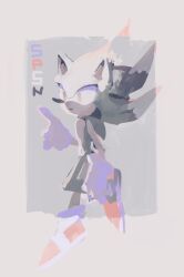 Rule 34 | 1boy, animal ears, aoki (fumomo), body fur, border, full body, furry, furry male, gloves, grey background, grey border, grey fur, grey hair, hand up, leg up, long hair, male focus, outside border, red eyes, red footwear, shoes, simple background, solo, sonic (series), sonic the hedgehog, spiked hair, white gloves
