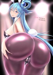 Rule 34 | 1girl, absurdres, animal ears, aqua (konosuba), ass, ass grab, bare shoulders, blue eyes, blue hair, blush, breasts, cameltoe, cleft of venus, come hither, deep skin, fake animal ears, from behind, hair rings, highres, huge ass, kono subarashii sekai ni shukufuku wo!, large breasts, leaning, leaning forward, leotard, long hair, looking at viewer, naughty face, pantyhose, playboy bunny, rabbit ears, rabbit tail, shiny clothes, shiny skin, sideboob, smile, solo, suppuri, tail, thick thighs, thighs, tongue, tongue out, very long hair