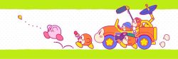 Rule 34 | backwards hat, beanie, blue hat, blush stickers, boom microphone, bow, bowtie, bug, butterfly, car, driving, green hat, hat, headphones, insect, jitome, jumping, kirby, kirby (series), microphone, motor vehicle, multicolored background, nintendo, no humans, polka dot, polka dot background, red neckwear, running, satellite dish, simple background, smile, twitter banner, video camera, waddle dee