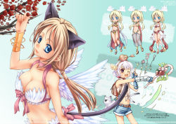 Rule 34 | 2girls, apple on head, arrow through apple, bandana, bangle, belt, bikini, blacksmith (ragnarok online), blonde hair, blue background, blue eyes, blue gloves, blue shorts, blush, bow, bracelet, breasts, brown belt, brown footwear, candy, candy cane, cat, character name, cherry blossoms, choker, commentary request, crop top, dancer (ragnarok online), detached sleeves, double bun, feathered wings, fingerless gloves, flat chest, food, full body, gauntlets, gem, gloves, gypsy (ragnarok online), hair bun, halterneck, harem pants, head wings, heart, jewelry, kawagoe pochi, large bow, long hair, looking at viewer, medium breasts, midriff, mismatched bikini, multiple girls, navel, necklace, one eye closed, open mouth, pants, purple eyes, ragfes, ragnarok online, red bandana, red bikini, red bow, red sleeves, sandals, see-through, shawl, shirt, short shorts, shorts, siamese cat, sleeveless, sleeveless shirt, smile, star (symbol), swimsuit, tied shirt, tree, twintails, wanderer (ragnarok online), white bikini, white cat, white hair, white shirt, white wings, wings, yellow bikini