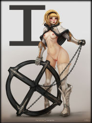 Rule 34 | 1girl, blonde hair, blunt bangs, blush, breasts, cleft of venus, drag-on dragoon, drag-on dragoon 3, hairband, hetero, highres, legs, long legs, nipples, nude, one (drag-on dragoon), open mouth, short hair, small breasts, solo focus, vempire