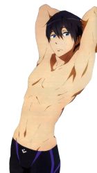 Rule 34 | 1boy, armpits, blue eyes, blue hair, free!, highres, male focus, muscular, nanase haruka (free!), topless male, solo, transparent background