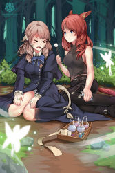 Rule 34 | &gt; &lt;, 2girls, absurdres, animal ears, ankle boots, artist name, au ra, belt, belt buckle, black belt, black footwear, black pants, blue eyes, boots, bowtie, breasts, bruise, bruise on face, buckle, capelet, capsule, cat ears, cat tail, cotton ball, day, expressionless, facial mark, fairy, final fantasy, final fantasy xiv, fingernails, flask, forest, fox ears, fox tail, gauze, grass, hands on own thighs, highres, holding, horns, injury, jewelry, light brown hair, light particles, lizard tail, long sleeves, looking at another, medium breasts, miqo&#039;te, multiple girls, nature, oikawa sakura, open mouth, original, outdoors, panties, pants, pantyshot, pill, plaid bow, plaid bowtie, plaid neckwear, red hair, ring, rock, round-bottom flask, shirt, sitting, sleeveless, sleeveless shirt, slit pupils, syringe, tail, tears, tray, tunic, tweezers, underwear, wariza, watermark, wavy mouth, white panties