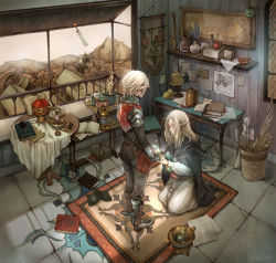 Rule 34 | 1boy, 1girl, bad id, bad pixiv id, blonde hair, carpet, chalice, cup, elf, hasigari, magic, mountain, paper, pointy ears, room, table, wizard