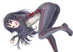Rule 34 | 10s, 1girl, animal ears, ass, bad id, bad pixiv id, blue eyes, blue hair, blush, bodysuit, cat ears, guilty crown, long legs, looking at viewer, matching hair/eyes, open mouth, paw pose, solo, tsugumi (guilty crown), violetshit