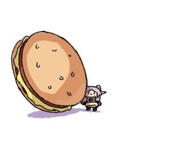 Rule 34 | 1girl, blush stickers, burger, chibi, elf, food, food focus, frieren, full body, mini person, minigirl, pointy ears, simple background, solo, sousou no frieren, standing, wersman, white background