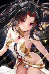 Rule 34 | 1girl, black hair, blush, breasts, cleavage, closed mouth, collarbone, cowboy shot, earrings, fate/grand order, fate (series), floating hair, gem, gold earrings, gold trim, groin, highres, ishtar (fate), jewelry, looking at viewer, medium breasts, multicolored hair, neck ring, nekoda (maoda), red eyes, red hair, revealing clothes, revision, sky, smile, solo, space, space ishtar (fate), sparkle, star (sky), starry sky, streaked hair, two-tone hair