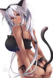 Rule 34 | 1girl, absurdres, anal, anal object insertion, anal tail, animal ears, ass, ass cutout, ass grab, black nails, blush, bra, breasts, brown eyes, butt crack, butt plug, cat ears, cat tail, clothing cutout, dark-skinned female, dark skin, fake animal ears, fake tail, frilled bra, frills, glasses, grabbing own ass, grey hair, hair between eyes, hands on own ass, highres, kantai collection, large breasts, long hair, looking at viewer, looking back, mashiro yukiya, musashi (kancolle), musashi kai ni (kancolle), object insertion, panties, rectangular eyewear, semi-rimless eyewear, side-tie panties, solo, tail, tail through clothes, twintails, underwear, very long hair