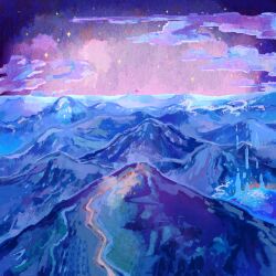 Rule 34 | absurdres, album cover, cloud, commentary request, cover, dragon, eastern dragon, highres, kiato, landscape, mountain, no humans, original, outdoors, scenery, second-party source, sky, sparkle