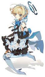 Rule 34 | 1girl, absurdres, ahoge, apron, black dress, black sleeves, blonde hair, blue archive, blue bow, blue bowtie, blue eyes, blunt bangs, boots, bow, bowtie, breasts, clothes lift, collared dress, detached sleeves, dress, fanny pack, frilled apron, frills, full body, hair bun, halo, hamita (rikopin ika), headdress, high heel boots, high heels, highres, looking at viewer, notice lines, parted lips, ringed eyes, shadow, short hair, simple background, single sidelock, skirt, skirt lift, small breasts, solo, toki (blue archive), white apron, white background, white footwear