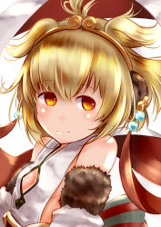 Rule 34 | 10s, 1girl, andira (granblue fantasy), animal ears, bad id, bad pixiv id, blonde hair, brown eyes, cleavage cutout, clothing cutout, detached sleeves, erune, granblue fantasy, highres, looking at viewer, monkey ears, short hair, solo, tochibi, upper body