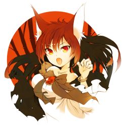 Rule 34 | 1girl, animal ears, brooch, brown hair, dress, fang, ichizen (o tori), imaizumi kagerou, jewelry, long hair, looking at viewer, open mouth, red eyes, solo, touhou, wolf ears