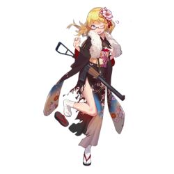 Rule 34 | 1girl, as val, as val (fireworks of dreams) (girls&#039; frontline), as val (girls&#039; frontline), assault rifle, automatic rifle, blonde hair, blue eyes, fangdan runiu, floral print, flower, full body, fur collar, girls&#039; frontline, glasses, gun, hair flower, hair ornament, integral suppressor, integrally-suppressed firearm, japanese clothes, kalashnikov rifle, kimono, long hair, official alternate costume, official art, one eye closed, rifle, sandals, shoes, socks, solo, suppressor, tabi, torn clothes, torn kimono, toz (tulsky oruzheiny zavod), transparent background, tsniitochmash, tula arms plant, unworn sandals, unworn shoes, weapon