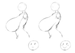 Rule 34 | 1boy, 1girl, 2b-ge, blush, breasts, gigantic breasts, monochrome, profile, sketch, smile, standing, tutorial, white background