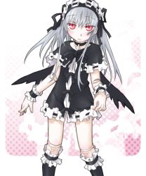 Rule 34 | 00s, doll joints, dress, gothic lolita, hairband, highres, joints, kakashichi, kneehighs, lolita fashion, long hair, pink eyes, rozen maiden, silver hair, socks, solo, suigintou, wings, wristband