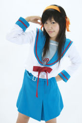 Rule 34 | cosplay, hair ribbon, highres, minazuki naru, photo (medium), ribbon, sailor, school uniform, serafuku, suzumiya haruhi, suzumiya haruhi no yuuutsu