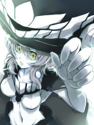 Rule 34 | 10s, 1girl, abyssal ship, bad id, bad pixiv id, bodysuit, breasts, cape, grey hair, hat, kantai collection, looking at viewer, medium breasts, pale skin, short hair, solo, soratoa, white background, wo-class aircraft carrier, yellow eyes