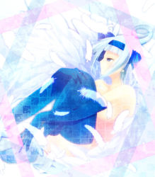 Rule 34 | 1girl, ahoge, angel (fairy tail), fairy tail, feathers, gloves, hairband, solo, thighhighs, white hair