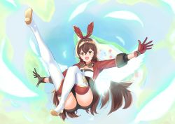 Rule 34 | 1girl, amaner, amber (genshin impact), boots, brown eyes, brown hair, genshin impact, long hair, ribbon, thigh boots, thighhighs