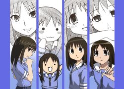 Rule 34 | azumanga daiou, brown hair, highres, kasuga ayumu, matsuoka yuki, morichan, nyoro~n, parody, school uniform, serafuku, style parody, voice actor connection