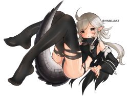 Rule 34 | 1girl, arknights, crocodilian tail, female focus, pointy ears, solo, tail, thighhighs, thighs, tomimi (arknights), white hair