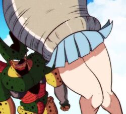 Rule 34 | 1girl, animated, ass shake, cell (dragon ball), creature, crossover, dragonball z, evil grin, evil smile, grin, legs, looking at another, lower body, nami (one piece), one piece, ryona, semi-perfect cell, skirt, smile, struggling, stuck, tagme, video, vore