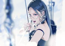 Rule 34 | animification, arm strap, arrow (projectile), black dress, black hair, blue eyes, blurry, blurry foreground, bow (weapon), bracelet, dress, eyeshadow, fingernails, from side, girls&#039; generation, glasses, hair behind ear, holding, holding bow (weapon), holding weapon, jewelry, k-pop, long fingernails, makeup, nail polish, open mouth, pink eyeshadow, quiver, real life, soorin, taeyeon (girls&#039; generation), weapon, white nails