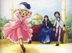 Rule 34 | 00s, 1boy, 2girls, brother and sister, code geass, dress, family, formal, hat, highres, lelouch vi britannia, marianne vi britannia, mother and daughter, mother and son, multiple girls, nunnally vi britannia, scan, siblings