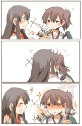 Rule 34 | 10s, 2girls, akagi (kancolle), arrow (projectile), bad id, bad twitter id, breasts, brown eyes, brown hair, comic, flight deck, japanese clothes, kaga (kancolle), kantai collection, kiss, long hair, multiple girls, personification, quiver, rebecca (keinelove), short hair, smile, yuri