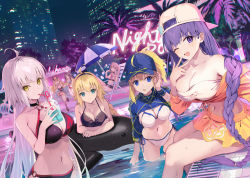 Rule 34 | 6+girls, ahoge, artoria pendragon (fate), baseball cap, bb (fate), bb (fate) (all), bb (swimsuit mooncancer) (fate), bb (swimsuit mooncancer) (first ascension) (fate), bikini, braid, breasts, chair, cup, disposable cup, drinking straw, fate/grand order, fate (series), hairband, hat, highres, horns, ibaraki douji (fate), ibaraki douji (fate/grand order), ibaraki douji (swimsuit lancer) (fate), ibaraki douji (swimsuit lancer) (first ascension) (fate), inflatable orca, inflatable toy, jeanne d&#039;arc alter (swimsuit berserker) (fate), jeanne d&#039;arc (fate), jeanne d&#039;arc (swimsuit archer) (fate), jeanne d&#039;arc (swimsuit archer) (first ascension) (fate), jeanne d&#039;arc alter (fate), jeanne d&#039;arc alter (swimsuit berserker) (fate), large breasts, long hair, lounge chair, medb (fate), medb (swimsuit saber) (fate), medb (swimsuit saber) (second ascension) (fate), motto (night wear), multiple girls, mysterious heroine x (fate), mysterious heroine xx (fate), neon lights, night, one eye closed, palm tree, parasol, ponytail, pool, revision, smile, swimsuit, tree, umbrella, ushiwakamaru (fate), ushiwakamaru (fate/grand order), ushiwakamaru (swimsuit assassin) (fate), ushiwakamaru (swimsuit assassin) (first ascension) (fate), wet