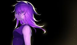 Rule 34 | 1girl, arms at sides, black background, breasts, colored skin, deltarune, frown, hair over eyes, hp nokoketaetouyona, long hair, pink skin, profile, purple hair, simple background, small breasts, solo, susie (deltarune), upper body