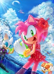 Rule 34 | 4girls, amy rose, animal ears, animal nose, ball, bat ears, chao (sonic), chaos emerald, city, cloud, cream the rabbit, day, closed eyes, furry, furry female, green eyes, hair ornament, headband, multiple girls, open mouth, outdoors, partially submerged, partially underwater shot, pink hair, rabbit ears, rabbit girl, rouge the bat, scenery, sega, short hair, signature, skin tight, sky, sonic (series), sonic riders, sonic the hedgehog, swimsuit, tail, toon (style), underwater, wading, water, wave the swallow